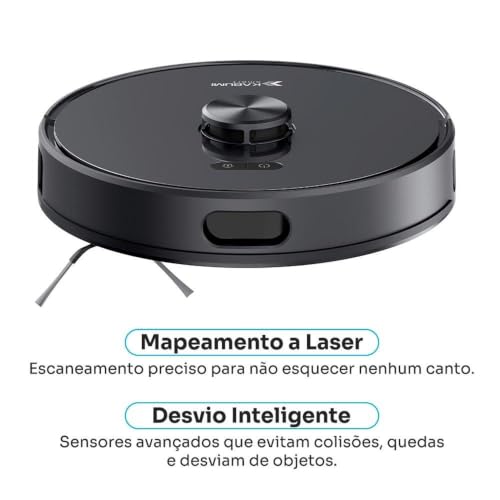 Robô Aspirador de Pó e Passa Pano KABUM! smart K1000 - Mapeia a Laser, 2 MOPs, até 7000Pa, Alexa/Google, BT, Bivolt, Preto - KSAR1000PT
