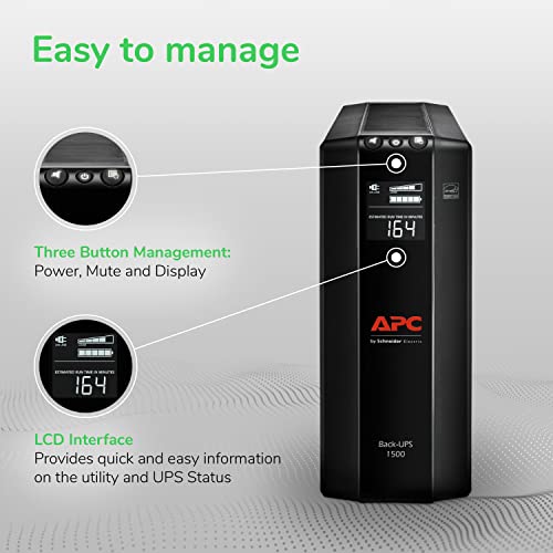 APC UPS 1500VA UPS Battery Backup and Surge Protector, BX1500M Backup