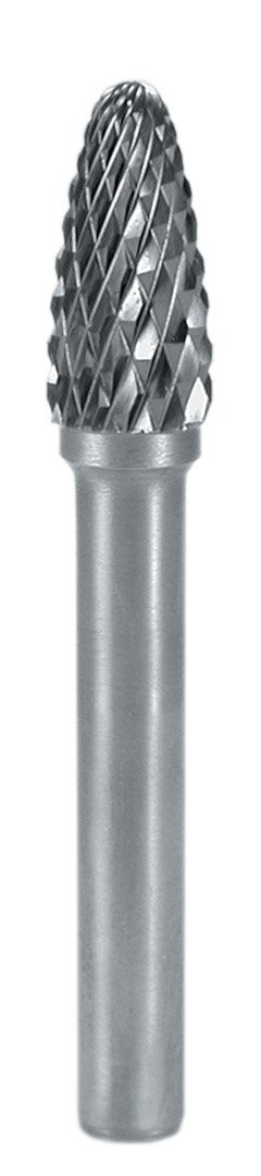 RUKO Tungsten Carbide Rotary Burr with Cross Teething, F Ball Nose Tree (RBF) Shape, Bright Finish, 10.0 mm Diameter, 60 mm Length, R116032 A1166361231R116032