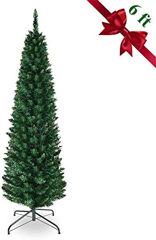 Cchainway 6FT Artificial Pencil Christmas Tree, 400 Branch Tips, Premium PVC Needles, Slim Tree w/Sturdy Metal Stand for Indoor and Outdoor (Green, 6 FT)