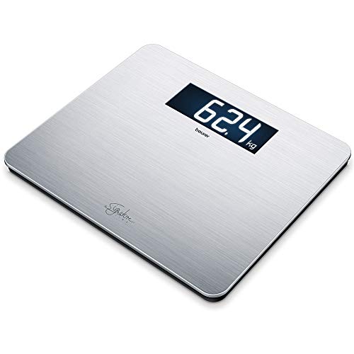 Beurer GS405 Signature Line Glass Bathroom Scale - Stainless Steel | XXL Standing Area | Safety Glass for Robust Finish | XXL Digital Display | 200kg Capacity