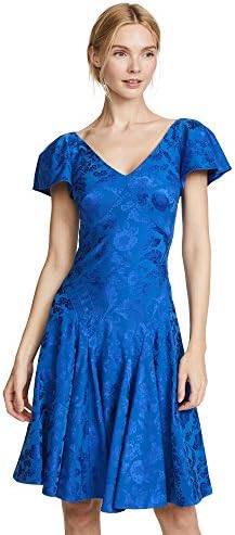 Zac Posen Women's V Neck Flutter Sleeve Midi Dress, Royal Blue, 0