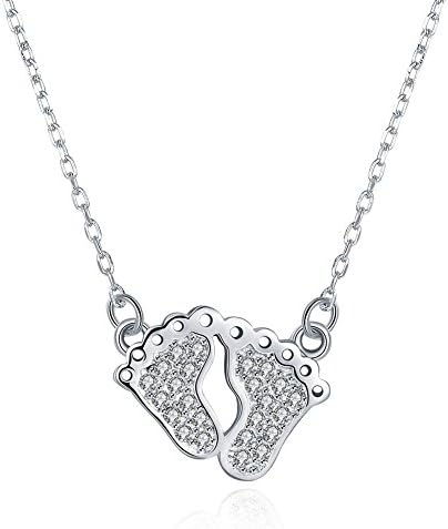 iCAREu 925 Sterling Silver Zircon Baby Barefoot Pendant Necklace for Women, Girls,18"