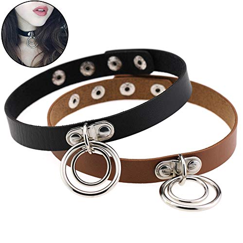 SaniswinkPunk-Unisex-Adjuktable-Double-Loop-Faux-Pelle-Sexy-Choker-Collana-Collare-Nero