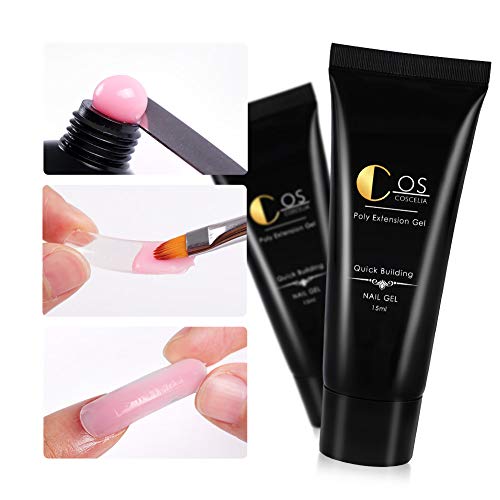 Coscelia Nail Builder Gel Kit 36W Nail Lamp Dryer UV LED 6 Colors Poly Nail Gels Extension Quick Building Nail Tips Glue Soak Off Topcoat Basecoat Nail Art Tool Manicure