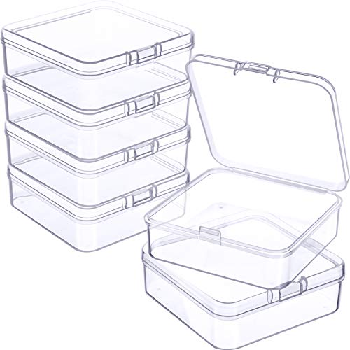 6 Pieces Mini Plastic Clear Beads Storage Containers Box for Collecting Small Items, Beads, Jewelry, Business Cards, Game Pieces, Crafts (2.91 x 2.91 x 0.98 Inch) — image 1