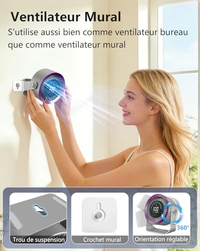 DDKJ Silent Desk Fan 20dB, 100 Speed, 360° Rotation, LED Display, 4000mAh USB-C Rechargeable Battery, 3.5-13 Hour Battery Life, Smart Operation, for Bedroom Dorm Kitchen Office