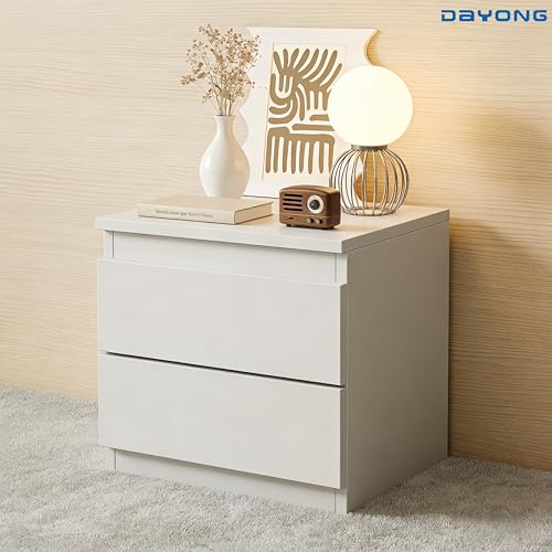 DAYONG Nightstand with 2 Drawers, Simple Bedside Table, Wooden End Table for Living Room, Modern Bedside Cabinet for Bedroom Sofa Side Office, 40 x 30 x 40cm (White)