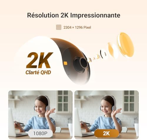 2K Caméra Surveillance WiFi Intérieure 360 °, Camera Bébé avec WiFi 2.4Ghz, Détection Humain, Vision Nocturne Intelligente, Suivi Auto-Zoom, C6N G1 2K 2PK