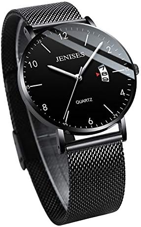 Wyenliz Men's Watch Fashion Analog Quartz Watch with Date Stainless Steel Mesh Band Waterproof Wristwatch Business Casual Gift Watch (Black)