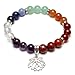 Jovivi 7 Chakras Gemstone Yoga Meditation Healing Balancing Round Stone Beads Stretch Bracelet with Lotus Charm
