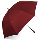 Rainlax Windproof Golf umbrella 62 Inch Extra Large Double Canopy Automatic Open Outdoor Rain&Wind Umbrellas (Wine)
