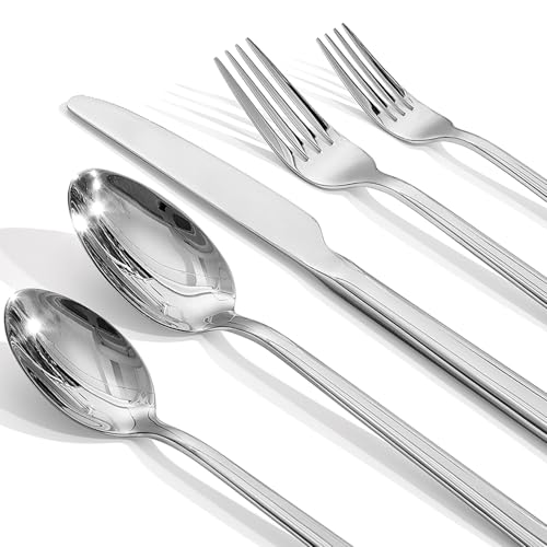 KINGSTONE Forged 20-Piece Silverware Set, 18/10 Stainless Steel Flatware Utensils Set for 4, Mirror Finish,Dishwasher Safe (Silver)