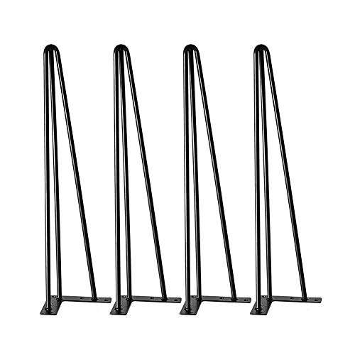 KMusculo 28" Hairpin Table Black Legs (Set of 4), Heavy Duty Raw Steel 3 Rods, Suitable for
