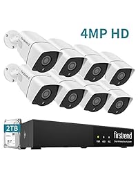 Firstrend Sistema de cámara de seguridad PoE de 8 canales 5 MP con 4 cámaras PoE IP de 5 MP con cable, sistema de cámara de vigilancia ampliable IP66 impermeable y disco duro de 2 TB preinstalado