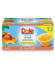 Dole Fruit Bowls Diced Peaches in 100% Juice, Gluten Free Healthy Snack, 4 Oz, 12 Total Cups
