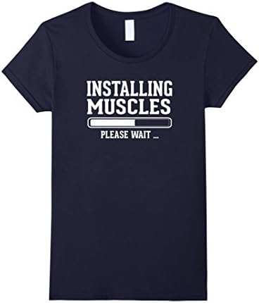 Womens Installing muscles please wait T-Shirt gym addict tee XL Navy