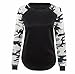 QIYUN.Z Women Camouflage Long Sleeve Cuff T-Shirt Casual Black Tops Blouses Tees