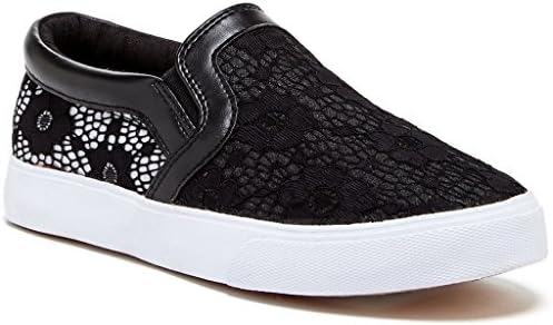 Modern Rebel Lias Womens Fashion All Vegan Materials Lace Slip-On Sneakers, Black, Size 6, US