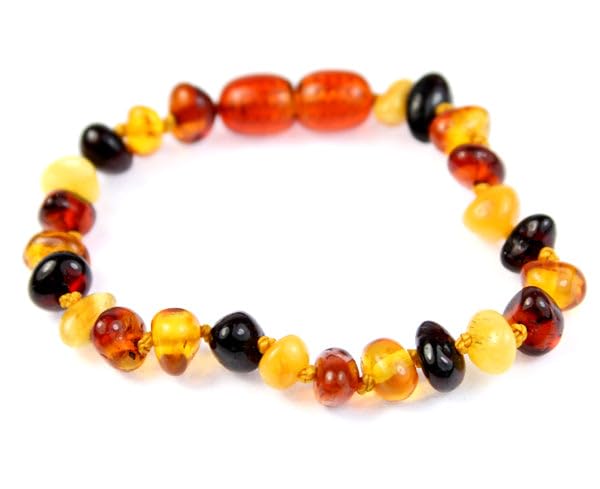 SilverAmber Jewellery UK New Baltic Amber Anklet Bracelet Mix - Handmade 100% Genuine Amber Polished Beads - Premium Quality - Sizes 12-27 CM - (Size: 16 CM)