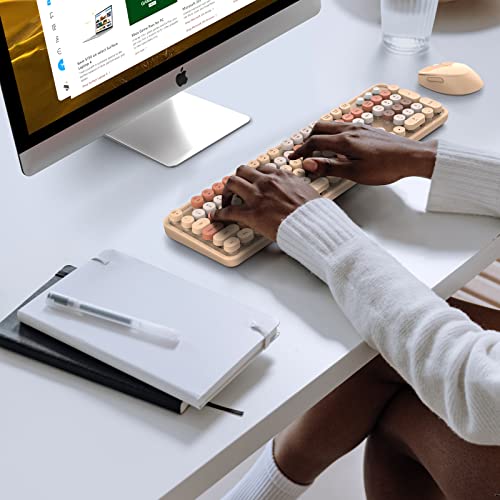 KNOWSQT Wireless Keyboard and Mouse Combo, Milk Tea Color 104 Keys Full-Sized 2.4 GHz Round Keycap Colorful Keyboards, USB Receiver Plug and Play, for Windows, Mac, PC, Laptop, Desktop
