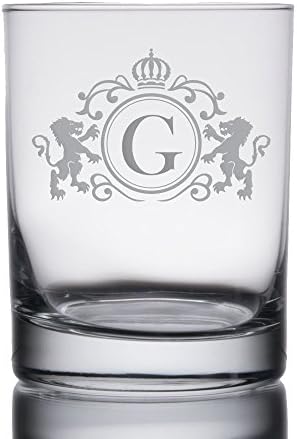Monogrammed Initial Heavy Base 13.5 oz Double Rocks/Old Fashioned Glass (Letter: G)