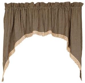 Amazon Com Country Primitive Granny S Check Lace Trim Black Tan