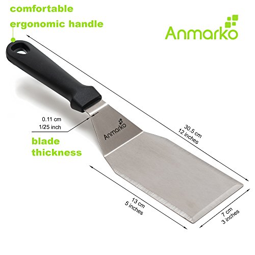 Professional Spatula Set - Stainless Steel Pancake Flipper or Hamburger Turner and Griddle Scraper – metal utensil great for BBQ , Grill , Flat Top – Commercial Grade - Thumbnail 2