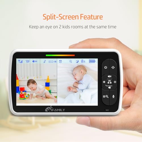 iFamily Split Screen Baby Monitor, Large Display Video Baby Monitor with 2 Cameras and Audio, Long Range, Remote pan tilt, Night Vision, Temperature Sensor, 2 Way Talk, Feeding Clock and lullabies. | Large Display Video Baby Monitor , Long Range, Remote pan tilt, Night Vision, Temperature, 2 Way Talk,Feeding Clock/lullabies
