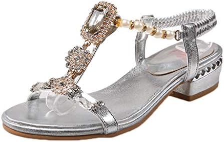Sandals for Women ❤ Voberry® Bohemian Rhinestone Pearl Beaded Block Heel Shoes Plus Size Open Toe Summer 2019 Slippers Boho Wide Fit Size 4-8