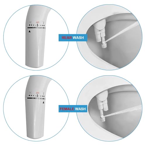 Bidet Attachment For Toilet, Ultra-Slim Bidet with Non-Electric Dual Nozzle(Frontal & Rear Wash) Adjustable Water Pressure, Fresh Water Bidet Toilet Seat Attachment,Easy to Install，Right Hand Bidet