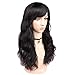 WIGNEE 100% Virgin Human Hair Wig Natural Wave Wigs with Bangs Brazilian Human Hair Wave Wigs Natural Black Color (18 Inch)