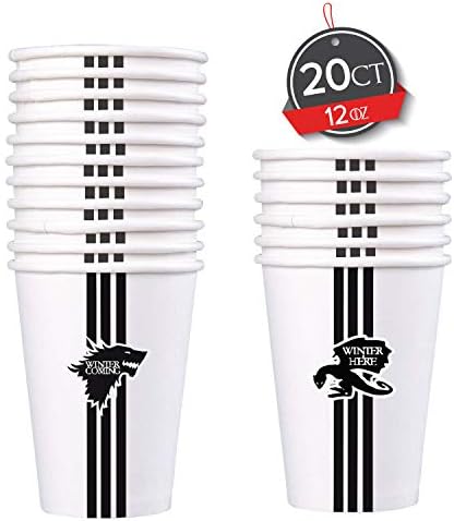 {20 Pack, 12 oz} Game of Thrones Cups | Winter is Coming - Special Design | Disposable Paper Cups | Cold & Hot Drink Cup + Coffee | Perfect For Parties & Everyday Use | 100% Biodegradable Eco Friendly