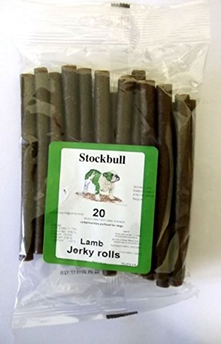 STOCKBULL LAMB JERKY ROLLS X 20 PER PACK – TRAINING – DOG TREAT – 1, 3 OR 6 PACKS (3 PACKS)