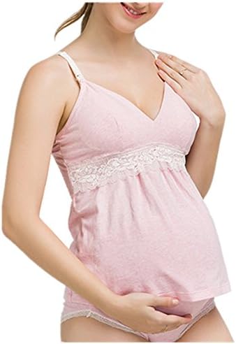 Clubdeer Maternity Nursing Pajama For Breastfeeding Cami Camisole Tank Tops Cotton With Build-In Bra For Women 2 Pack