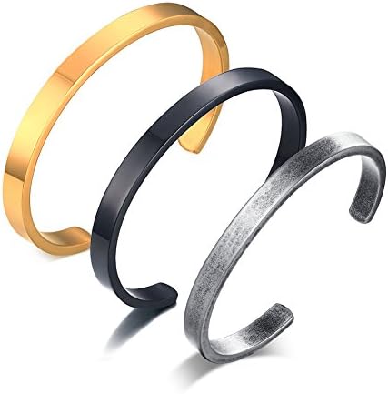 MP 3Pcs Free Engraved Stainless Steel Blank Open Cuff Bangle Personalized Quote Bracelet for Men