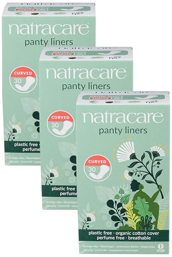 Natracare Natural Organic Curved Panty Liners, Made with Certified Organic Cotton, Ecologically Certified Cellulose Pulp and Plant Starch (3 Pack, 30 Liners Total)
