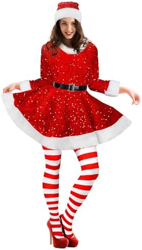 Amazon.com: Hillban Santa Costume for Women Mrs. Santa Claus Costume  Cosplay Christmas Dress Hooded Fluffy Velvet with Belt for  Christmas(Small,Green) : Clothing, Shoes & Jewelry