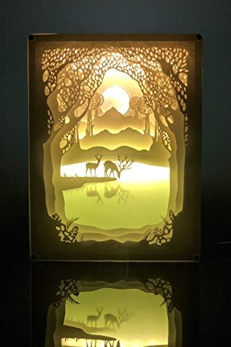 HomKastle 3D LED Night Light Deer Forest - Acrylic Frame Paper Art Light Box