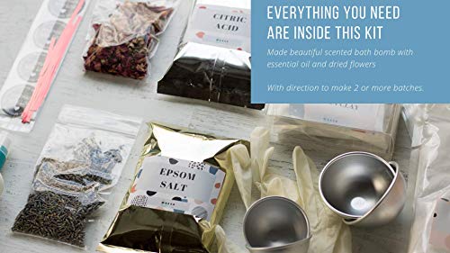 bMAKER DIY Bath Bomb Making Kit - Lavender, Rose Essential Oil and Dried Flowers - Soap Molds, Cello Bag, Handmade Tag, 33 items in the kit - Easy to Make 8-12 Medium to Large Fizzy Bombs