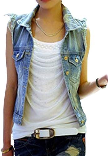 MS Women Summer Sleeveless Outerwear Polo Jeans Tops Jacket Denim Vest L