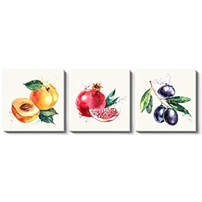 Canvas Wall Art Plants and Fruits Painting Artwork for Home Prints Framed - 12"x12"x3 Panels