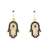 Gold-tone Black Buddha Hand,Hamsa Hand Dangle Drop Earrings