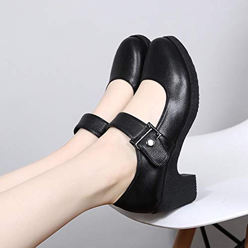 Womens Buckle Strap Dance Leather Shoes - Rumba Waltz Prom Latin Tango Ballroom Party Block Heel PU Dance-Shoes (Black, US:7) - Thumbnail 3