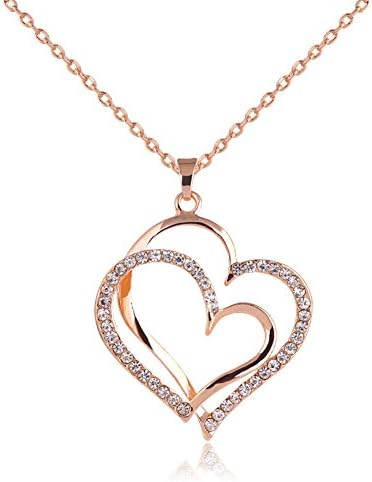 Women's KC Gold Plating Cubic Zirconia Double Heart Design Necklace 18" - Valentine's Day Gift idea for her - Birthday present for women,daughter,girlfriend,wife ...