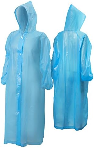 Rain Poncho for Adults|Disposable|Emergency|Reusable| Drawstring Hood and Button-up for Women/for Men/Unisex for Outdoors/Disney Rain Poncho for Theme Parks (Blue)