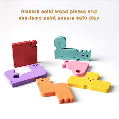 Wooden Tetris Puzzle Brain Teasers Toy,Tangram Jigsaw Puzzle, Stem Toys with Colorful 3D Russian Blocks,Montessori Educational Gift for Kids & Adults (40 PCS)