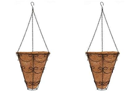 COIR GARDEN Coco Gardening Pots with Stand Conical Hanging Basket, 9 Inch -2 Pieces (Diameter -24 cm, Height -31 cm)