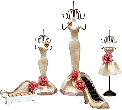 Jewelry Organizer Hanging Earring Necklace Display Mannequins Dress Lady Figure Stand Holder (gold, 5)