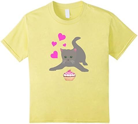 Kids Grey Cat Cupcake Shirt For Women Girls 12 Lemon
